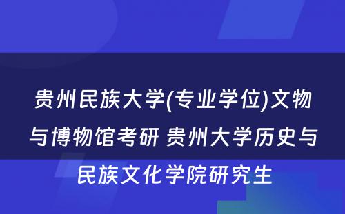 贵州民族大学(专业学位)文物与博物馆考研 贵州大学历史与民族文化学院研究生