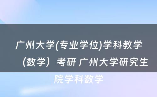 广州大学(专业学位)学科教学（数学）考研 广州大学研究生院学科数学