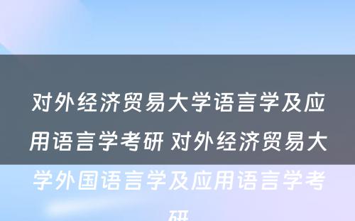 对外经济贸易大学语言学及应用语言学考研 对外经济贸易大学外国语言学及应用语言学考研