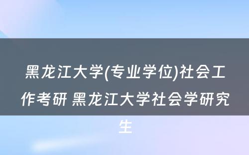 黑龙江大学(专业学位)社会工作考研 黑龙江大学社会学研究生