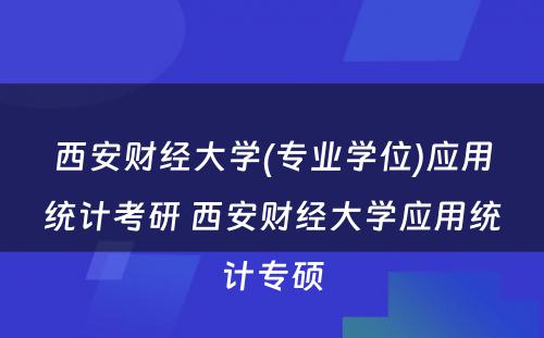 西安财经大学(专业学位)应用统计考研 西安财经大学应用统计专硕