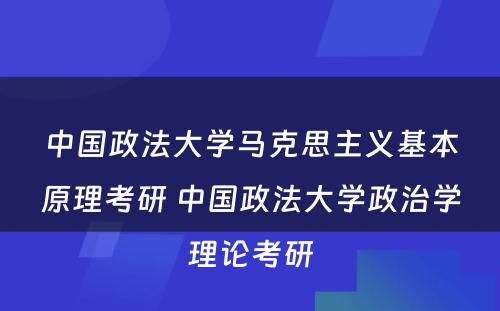 中国政法大学马克思主义基本原理考研 中国政法大学政治学理论考研