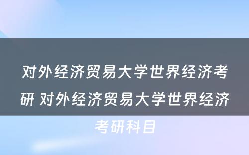 对外经济贸易大学世界经济考研 对外经济贸易大学世界经济考研科目