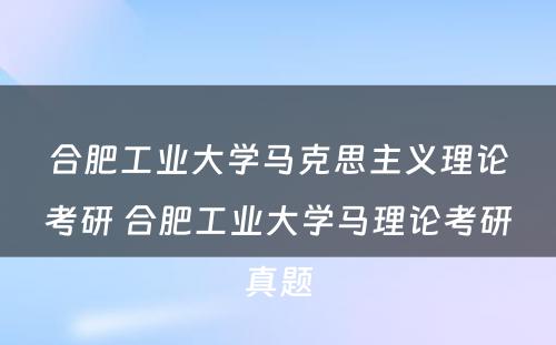 合肥工业大学马克思主义理论考研 合肥工业大学马理论考研真题