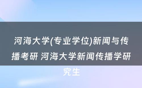 河海大学(专业学位)新闻与传播考研 河海大学新闻传播学研究生