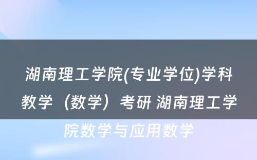 湖南理工学院(专业学位)学科教学（数学）考研 湖南理工学院数学与应用数学