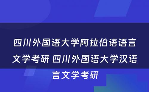 四川外国语大学阿拉伯语语言文学考研 四川外国语大学汉语言文学考研