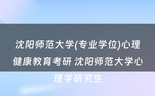 沈阳师范大学(专业学位)心理健康教育考研 沈阳师范大学心理学研究生