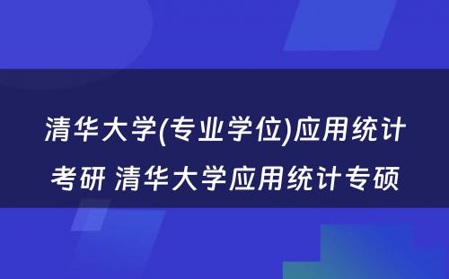 清华大学(专业学位)应用统计考研 清华大学应用统计专硕