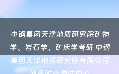 中钢集团天津地质研究院矿物学、岩石学、矿床学考研 中钢集团天津地质研究院有限公司地质矿产测试中心