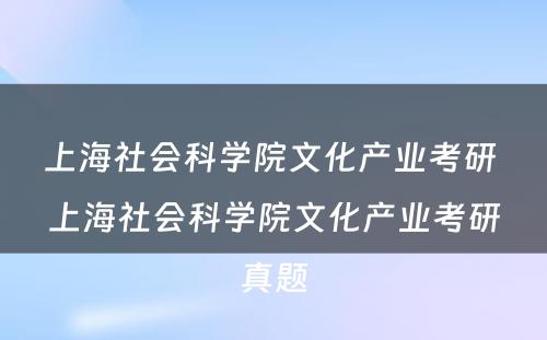 上海社会科学院文化产业考研 上海社会科学院文化产业考研真题