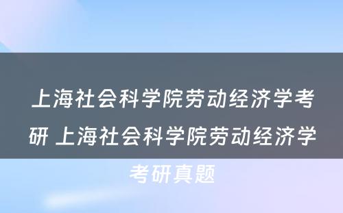 上海社会科学院劳动经济学考研 上海社会科学院劳动经济学考研真题