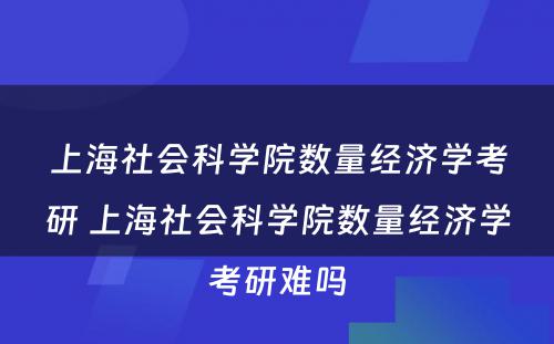 上海社会科学院数量经济学考研 上海社会科学院数量经济学考研难吗