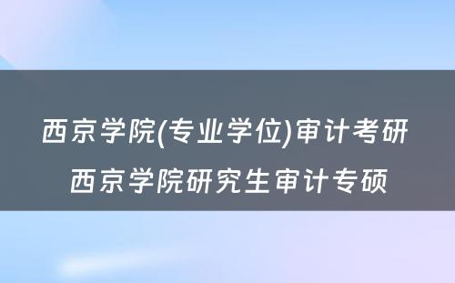 西京学院(专业学位)审计考研 西京学院研究生审计专硕