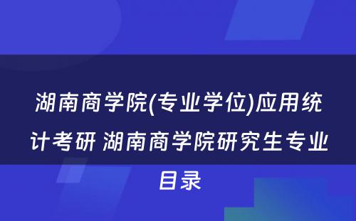 湖南商学院(专业学位)应用统计考研 湖南商学院研究生专业目录