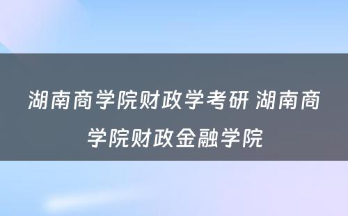 湖南商学院财政学考研 湖南商学院财政金融学院