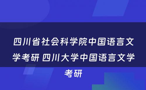 四川省社会科学院中国语言文学考研 四川大学中国语言文学考研