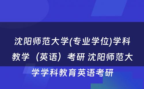 沈阳师范大学(专业学位)学科教学（英语）考研 沈阳师范大学学科教育英语考研