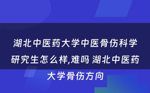 湖北中医药大学中医骨伤科学研究生怎么样,难吗 湖北中医药大学骨伤方向