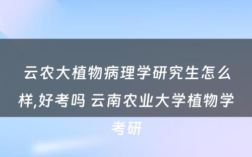 云农大植物病理学研究生怎么样,好考吗 云南农业大学植物学考研