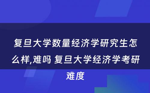 复旦大学数量经济学研究生怎么样,难吗 复旦大学经济学考研难度