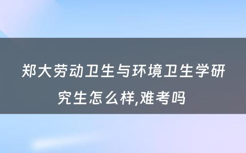 郑大劳动卫生与环境卫生学研究生怎么样,难考吗 