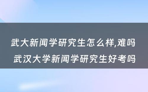 武大新闻学研究生怎么样,难吗 武汉大学新闻学研究生好考吗