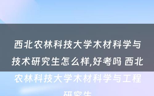 西北农林科技大学木材科学与技术研究生怎么样,好考吗 西北农林科技大学木材科学与工程研究生