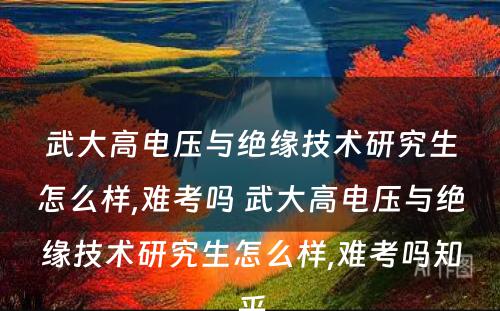 武大高电压与绝缘技术研究生怎么样,难考吗 武大高电压与绝缘技术研究生怎么样,难考吗知乎