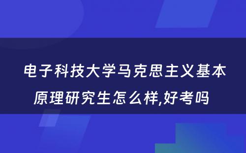 电子科技大学马克思主义基本原理研究生怎么样,好考吗 