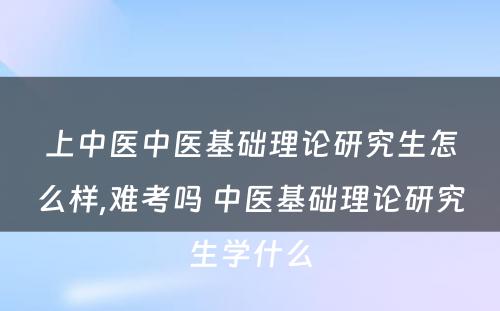 上中医中医基础理论研究生怎么样,难考吗 中医基础理论研究生学什么