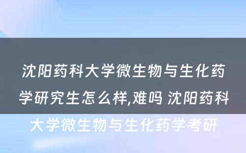 沈阳药科大学微生物与生化药学研究生怎么样,难吗 沈阳药科大学微生物与生化药学考研