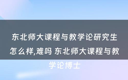 东北师大课程与教学论研究生怎么样,难吗 东北师大课程与教学论博士