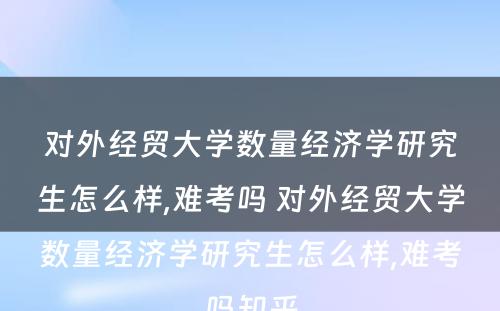 对外经贸大学数量经济学研究生怎么样,难考吗 对外经贸大学数量经济学研究生怎么样,难考吗知乎