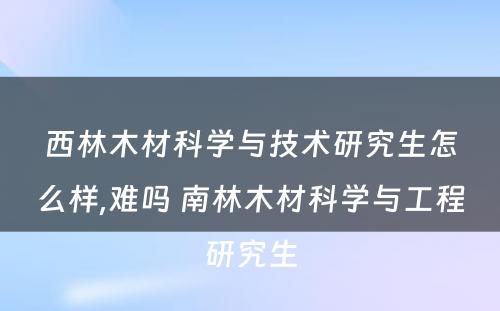 西林木材科学与技术研究生怎么样,难吗 南林木材科学与工程研究生