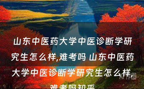 山东中医药大学中医诊断学研究生怎么样,难考吗 山东中医药大学中医诊断学研究生怎么样,难考吗知乎