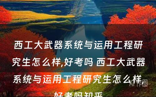 西工大武器系统与运用工程研究生怎么样,好考吗 西工大武器系统与运用工程研究生怎么样,好考吗知乎