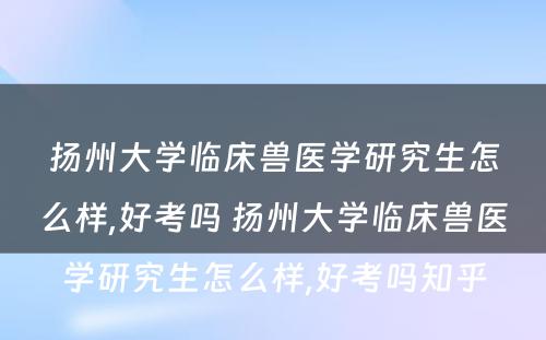 扬州大学临床兽医学研究生怎么样,好考吗 扬州大学临床兽医学研究生怎么样,好考吗知乎