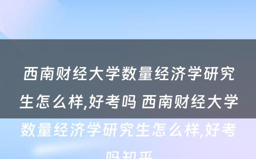 西南财经大学数量经济学研究生怎么样,好考吗 西南财经大学数量经济学研究生怎么样,好考吗知乎