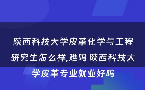 陕西科技大学皮革化学与工程研究生怎么样,难吗 陕西科技大学皮革专业就业好吗