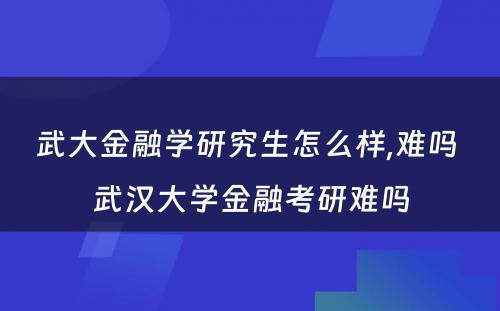 武大金融学研究生怎么样,难吗 武汉大学金融考研难吗