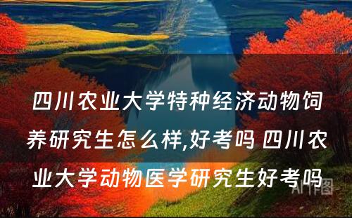 四川农业大学特种经济动物饲养研究生怎么样,好考吗 四川农业大学动物医学研究生好考吗