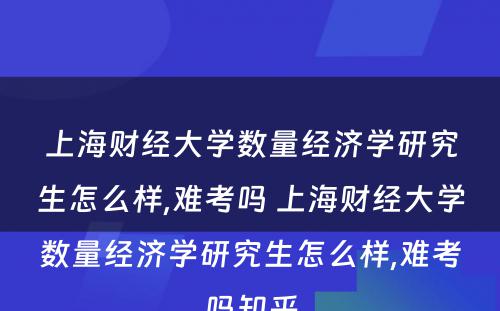 上海财经大学数量经济学研究生怎么样,难考吗 上海财经大学数量经济学研究生怎么样,难考吗知乎