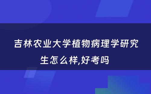 吉林农业大学植物病理学研究生怎么样,好考吗 