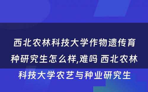 西北农林科技大学作物遗传育种研究生怎么样,难吗 西北农林科技大学农艺与种业研究生