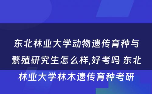 东北林业大学动物遗传育种与繁殖研究生怎么样,好考吗 东北林业大学林木遗传育种考研