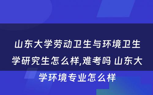 山东大学劳动卫生与环境卫生学研究生怎么样,难考吗 山东大学环境专业怎么样