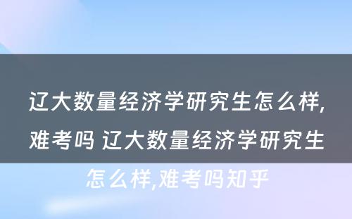 辽大数量经济学研究生怎么样,难考吗 辽大数量经济学研究生怎么样,难考吗知乎