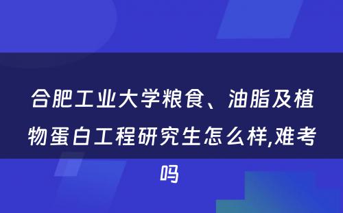 合肥工业大学粮食、油脂及植物蛋白工程研究生怎么样,难考吗 