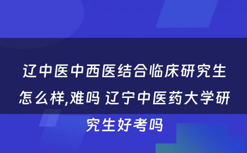 辽中医中西医结合临床研究生怎么样,难吗 辽宁中医药大学研究生好考吗